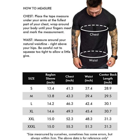 Men Black Muscle TShirt Pleated Raglan Sleeve Hipster Gym Tee Short Sleeve Shirt - Picture 7 of 7